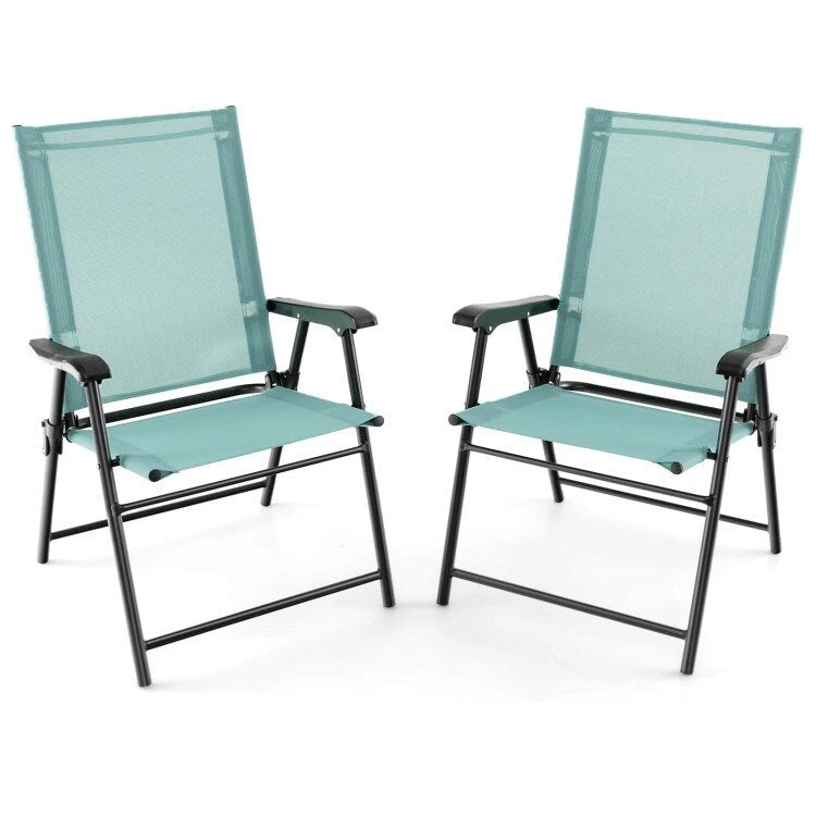 Ensemble de 2 chaises de salle à manger de patio avec accoudoirs et cadre en métal - Bleu - 25,5 x 24 x 37 (L x l x H)
