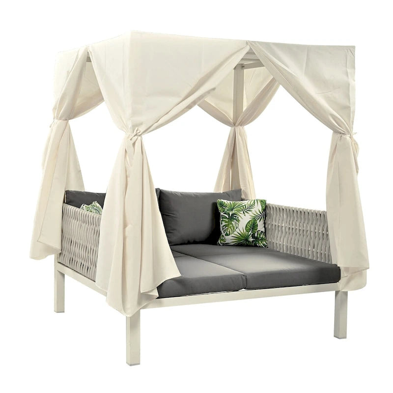 Bain de soleil d'extérieur avec rideaux, adapté à de multiples usages