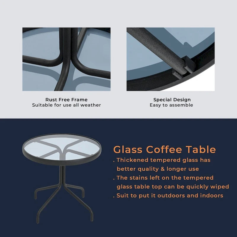 Chaise longue de patio extérieure 3 pièces avec table d'appoint