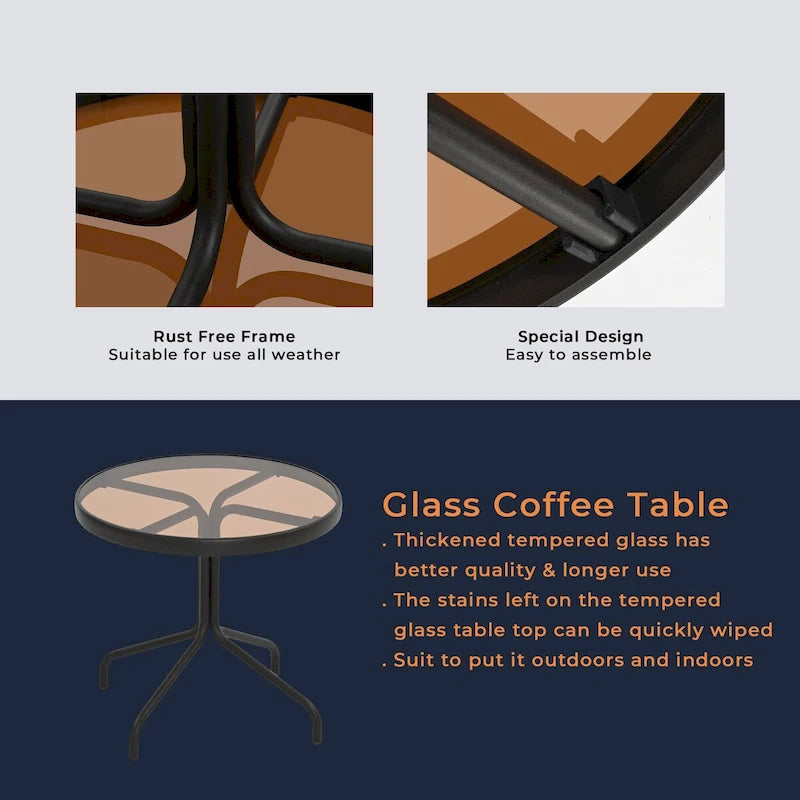 Chaise longue de patio extérieure 3 pièces avec table d'appoint