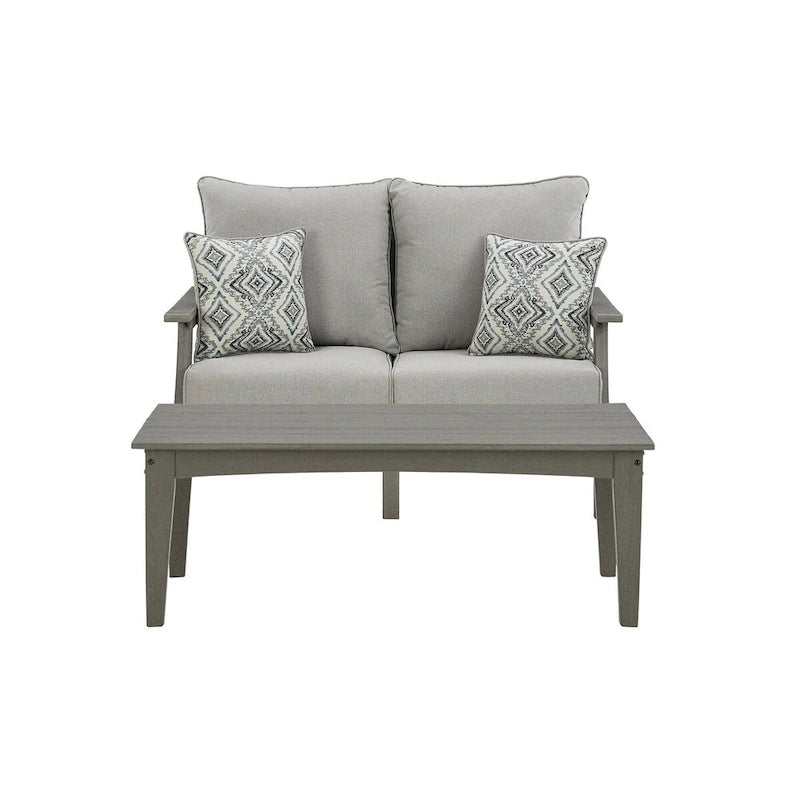 Signature Design by Ashley Visola Gray Outdoor Loveseat and Coffee Table - 54W x 33D x 37H