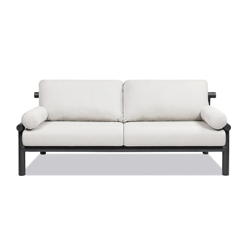 Canapé deux places de patio Zara 73,5 en aluminium noir avec coussins et assise profonde