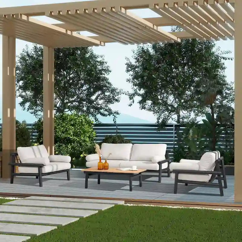 Canapé deux places de patio Zara 73,5 en aluminium noir avec coussins et assise profonde