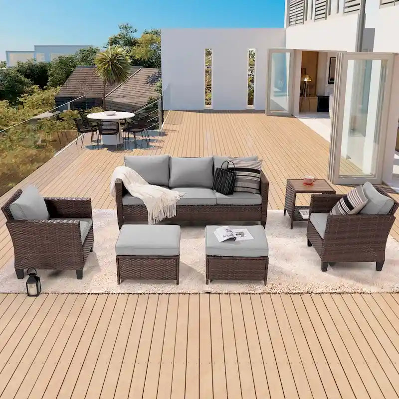 Ensemble de canapé de patio BONOSUKI 6 pièces en rotin PE marron