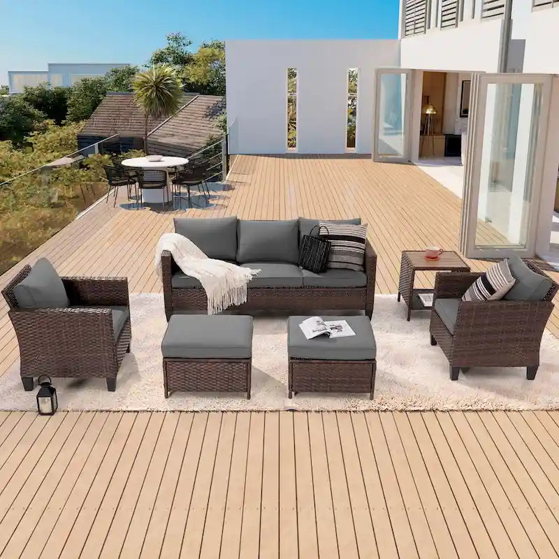 Ensemble de canapé de patio BONOSUKI 6 pièces en rotin PE marron