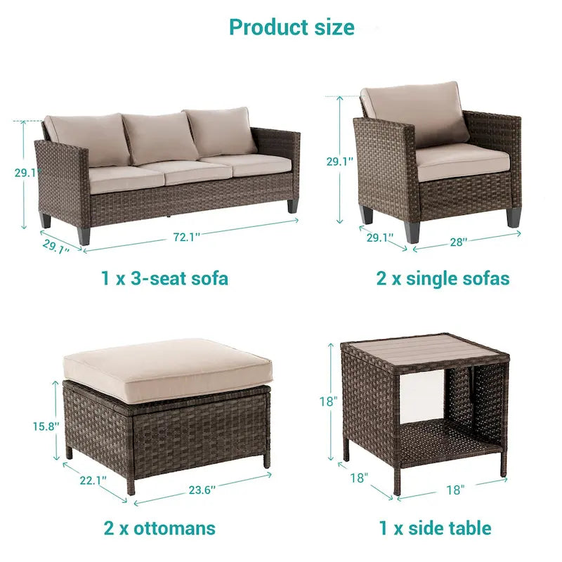 Ensemble de canapé de patio BONOSUKI 6 pièces en rotin PE marron