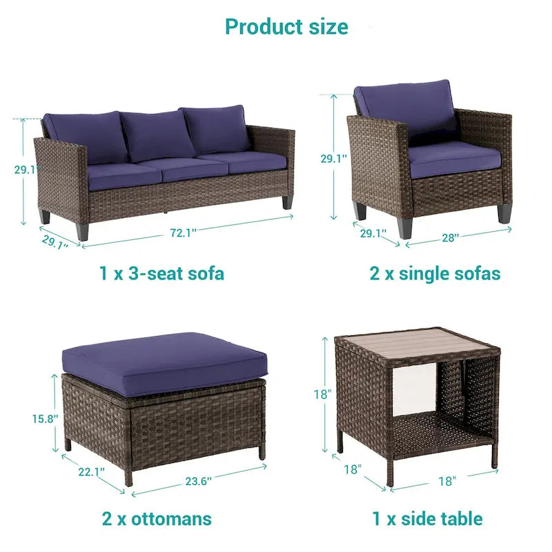 Ensemble de canapé de patio BONOSUKI 6 pièces en rotin PE marron