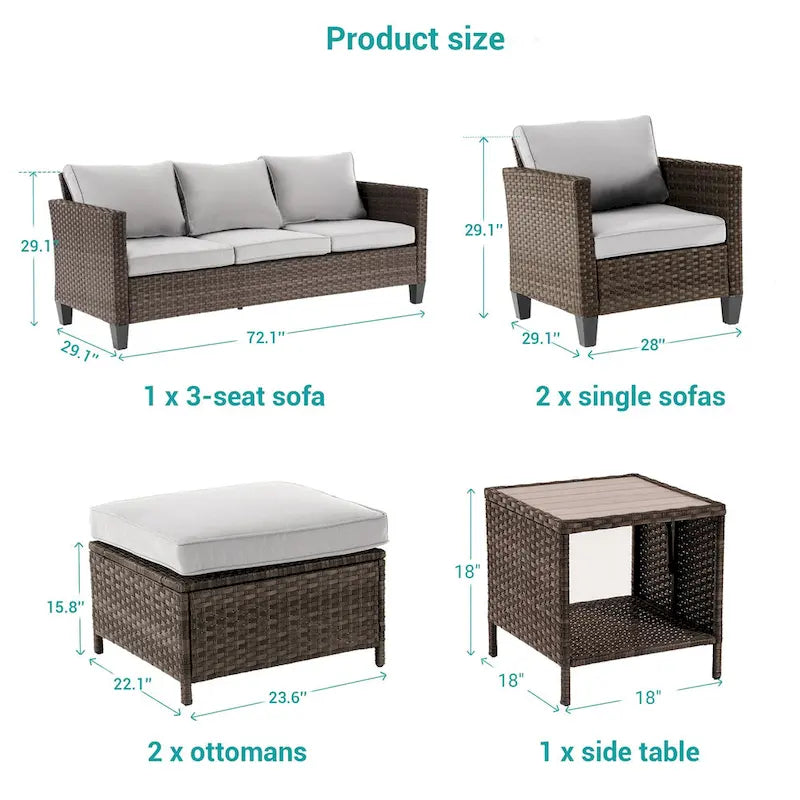 Ensemble de canapé de patio BONOSUKI 6 pièces en rotin PE marron