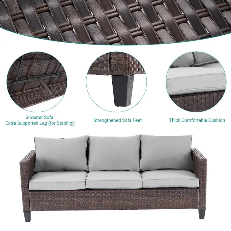 Ensemble de canapé de patio BONOSUKI 6 pièces en rotin PE marron