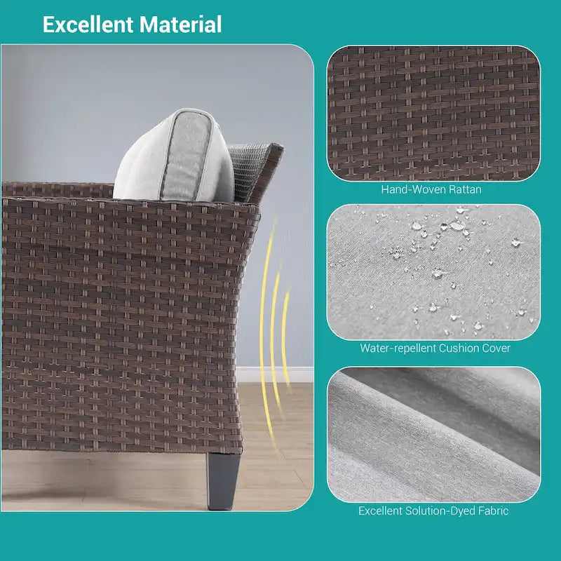 Ensemble de canapé de patio BONOSUKI 6 pièces en rotin PE marron