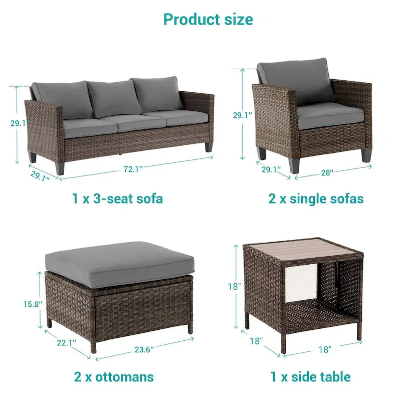 Ensemble de canapé de patio BONOSUKI 6 pièces en rotin PE marron