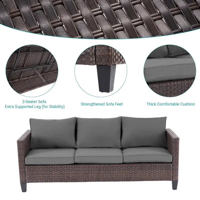 Ensemble de canapé de patio BONOSUKI 6 pièces en rotin PE marron