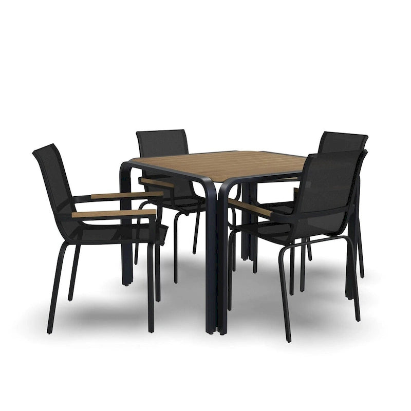 Ensemble table carrée et quatre chaises d'extérieur Finn 5 pièces par Homestyles