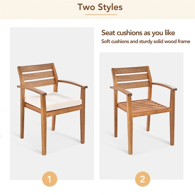 Ensemble de salle à manger d'extérieur en bois 7 pièces avec coussin amovible et table épaisse