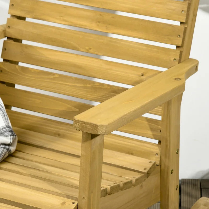 Fauteuil à bascule traditionnel d'extérieur en bois à lattes avec accoudoirs et dossier haut