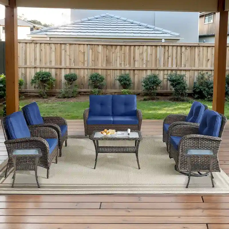 Canapé-lit d'extérieur deux places avec fauteuil à bascule, ensemble de chaises de patio - Marron