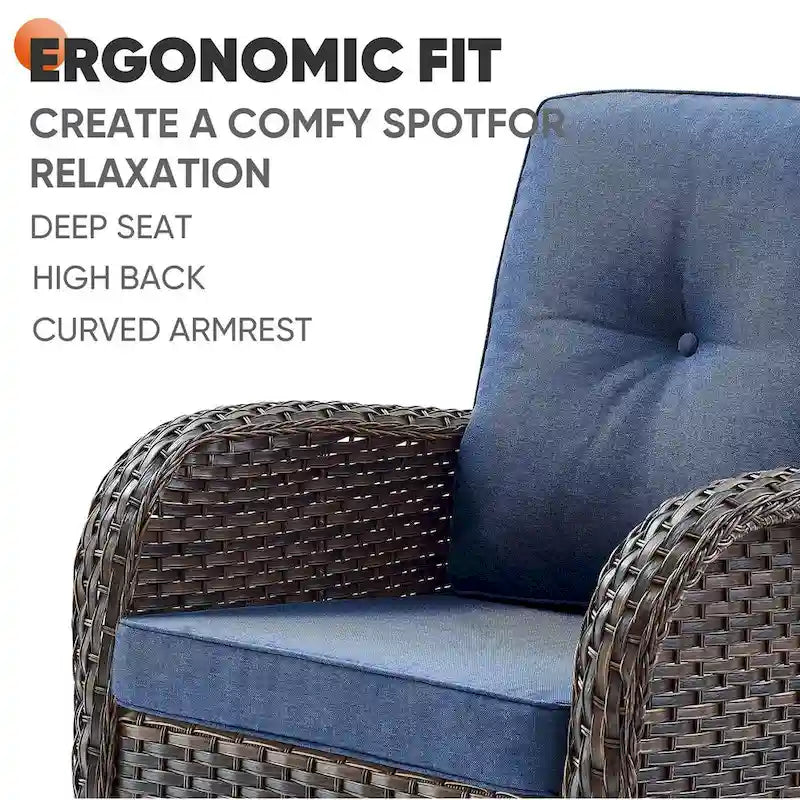 Canapé-lit d'extérieur deux places avec fauteuil à bascule, ensemble de chaises de patio - Marron