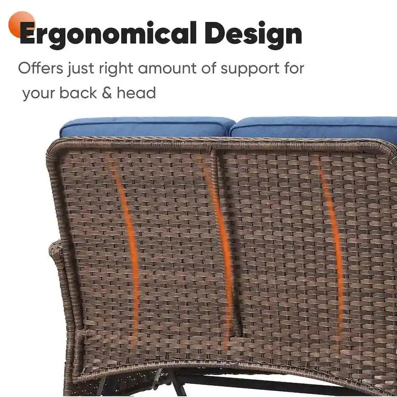 Canapé-lit d'extérieur deux places avec fauteuil à bascule, ensemble de chaises de patio - Marron