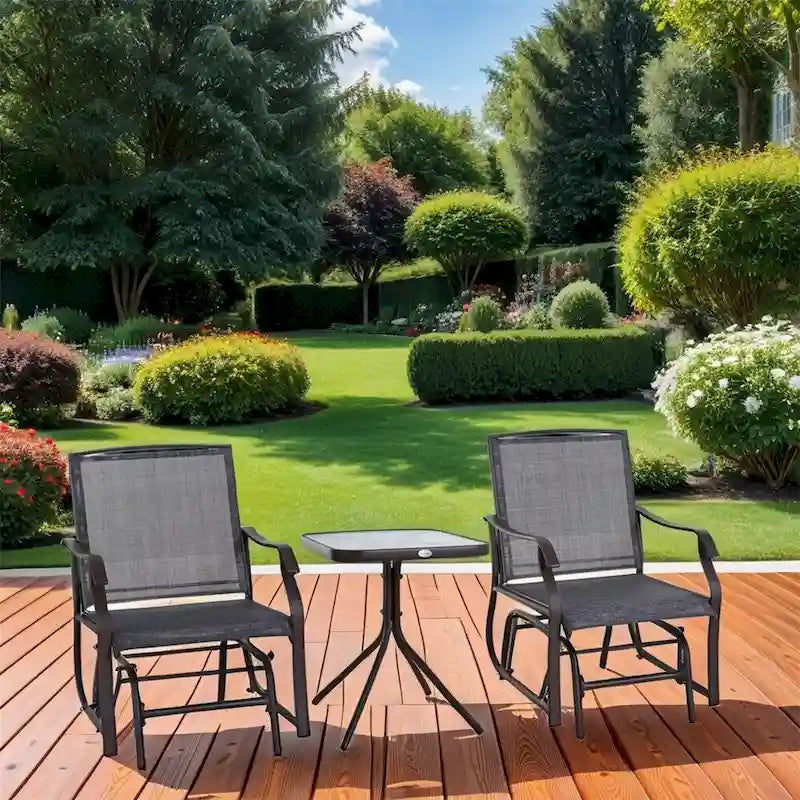 3 Piece Outdoor Glider Chair with Coffee Table and Breathable Sling