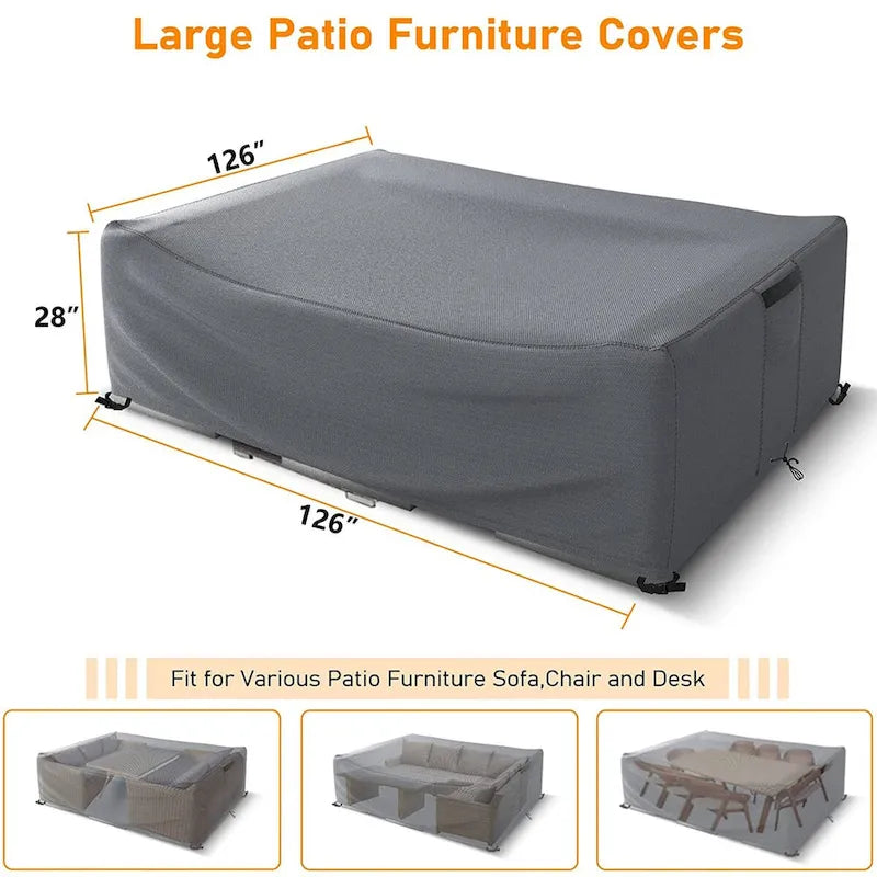 Housse de protection robuste pour mobilier de jardin, imperméable, pour ensemble table et chaises rectangulaires d'extérieur