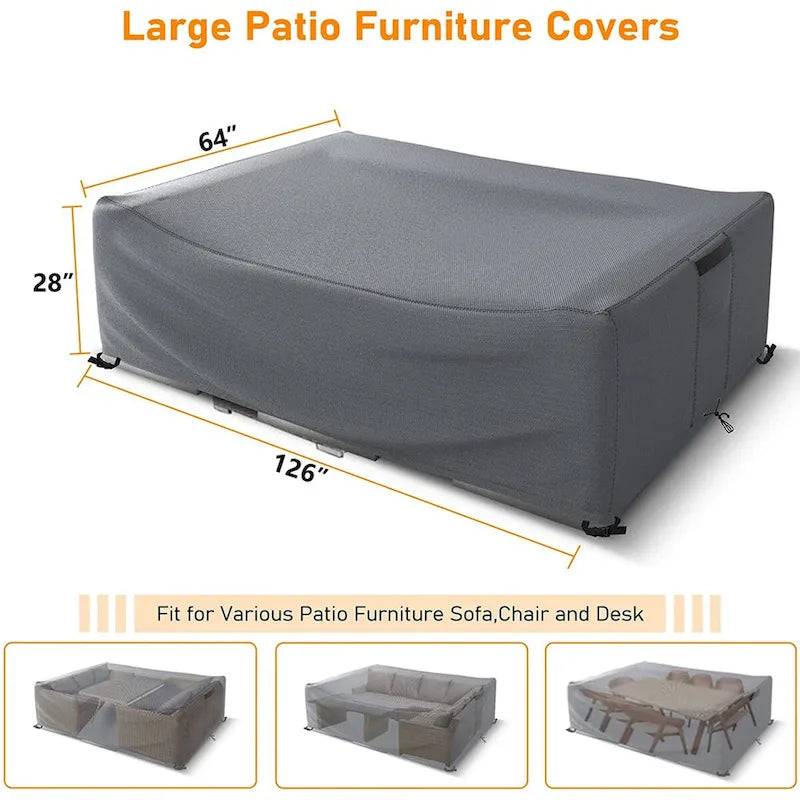 Housse de protection robuste pour mobilier de jardin, imperméable, pour ensemble table et chaises rectangulaires d'extérieur