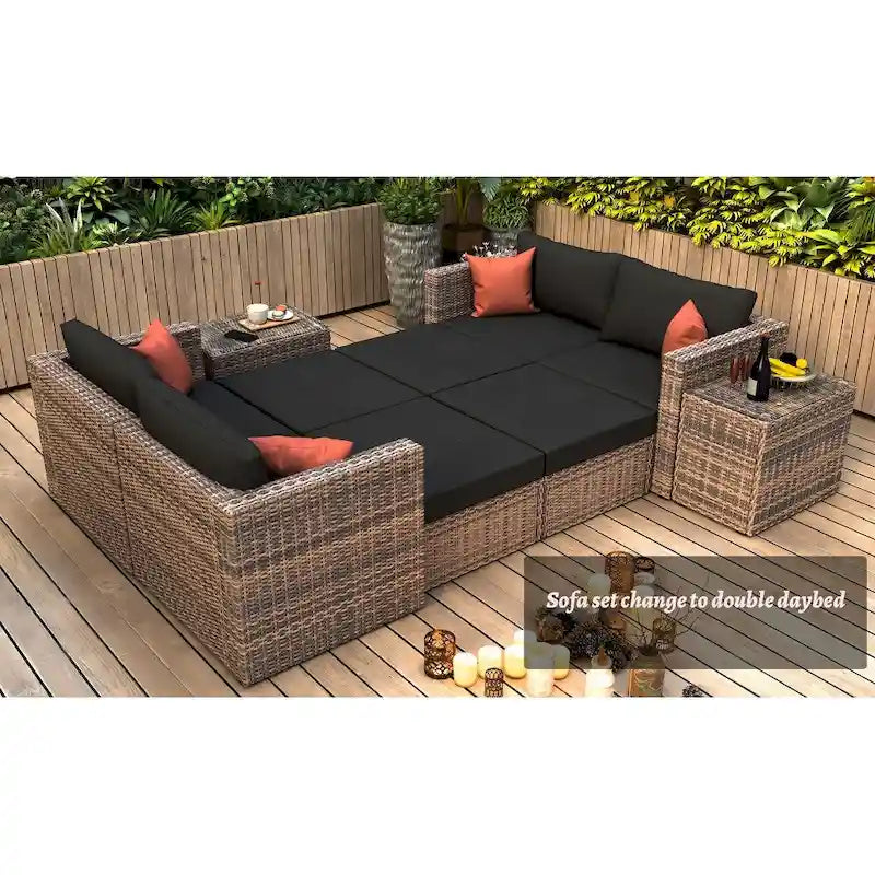 Ensemble de conversation sectionnel convertible : mobilier de patio extérieur 10 pièces