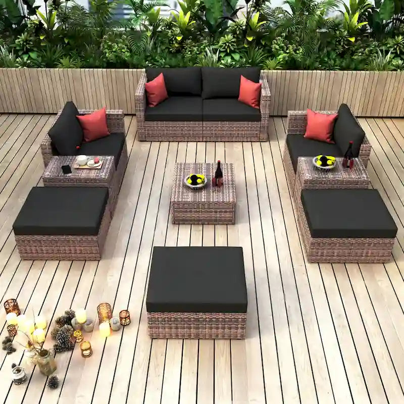 Ensemble de conversation sectionnel convertible : mobilier de patio extérieur 10 pièces