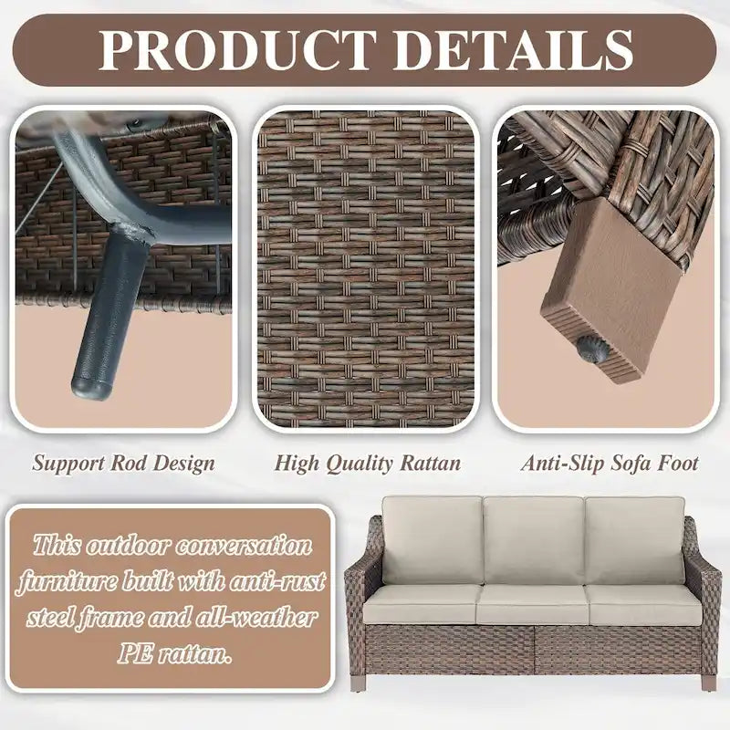 Canapé d'angle d'extérieur avec pouf - Marron