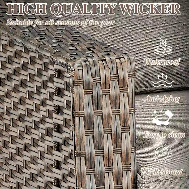 Canapé d'angle d'extérieur avec pouf - Marron