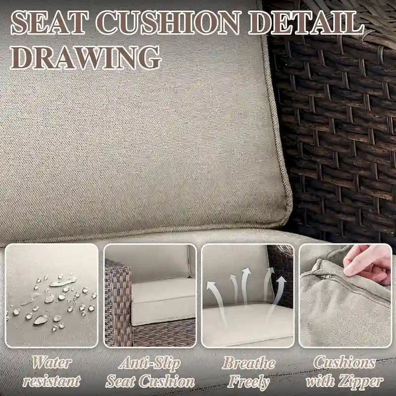 Canapé d'angle d'extérieur avec pouf - Marron