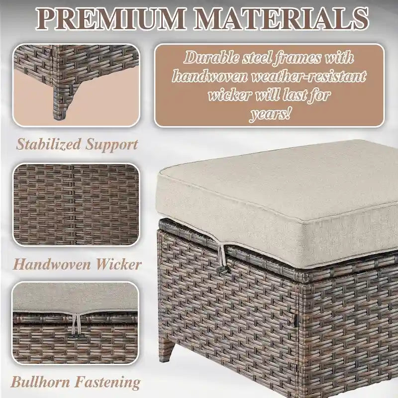 Canapé d'angle d'extérieur avec pouf - Marron