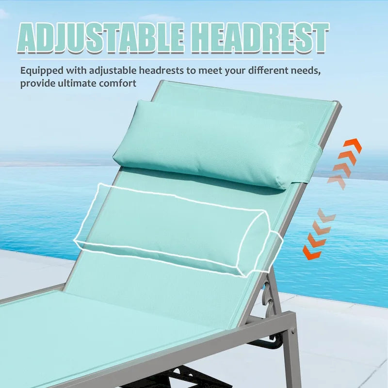 Ensemble de 3 chaises longues de patio, chaises longues de piscine en aluminium avec table d'appoint, fauteuil inclinable réglable d'extérieur résistant aux intempéries