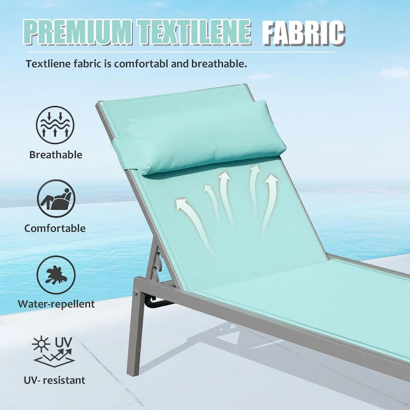 Ensemble de 3 chaises longues de patio, chaises longues de piscine en aluminium avec table d'appoint, fauteuil inclinable réglable d'extérieur résistant aux intempéries
